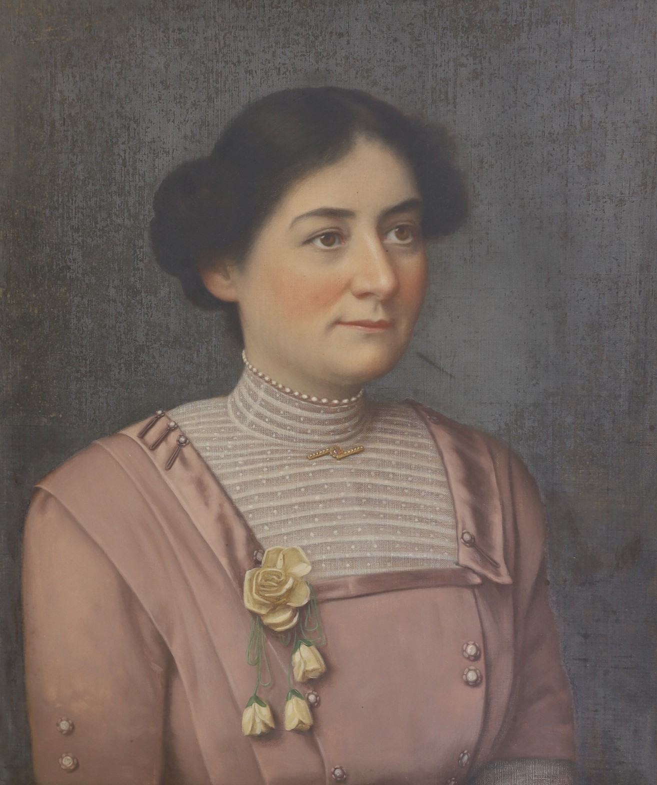 JE or ZE (French School, late 19th / early 20th century), oil on canvas, pair of portraits, Lady and Gentleman, 60 x 50cm